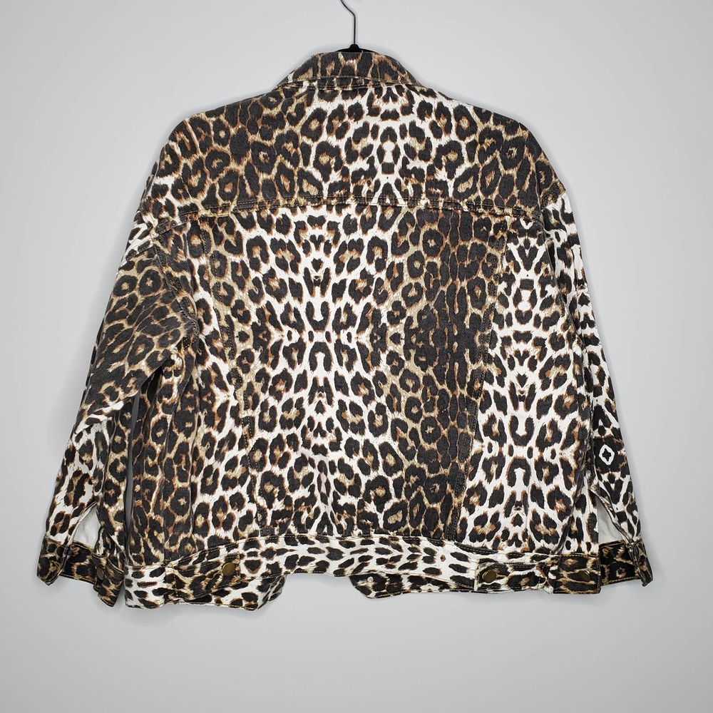 PRINCESS POLLY Brown Black Leopard Animal Print Denim Jacket Sz 6 - Picture 7 of 7